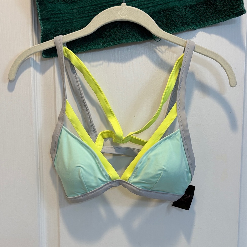 NWT Women's Light Green  and Yellow Strappy Bikini Top
